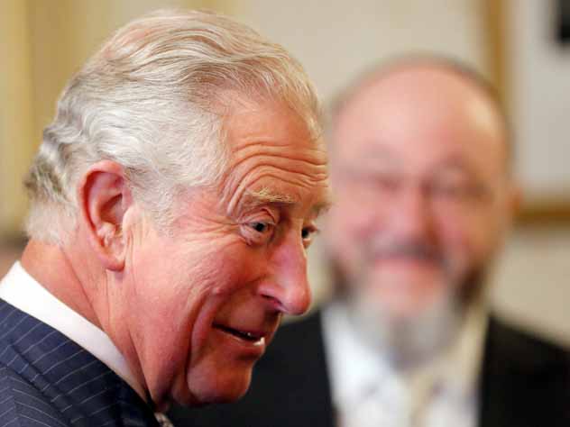 Britain's Prince Charles speaks to dignitaries as he attends "Platinum - Israel at 70", the Jewish community's celebration of the 70th Anniversary of the founding of the State of Israel at the Royal Albert Hall in London